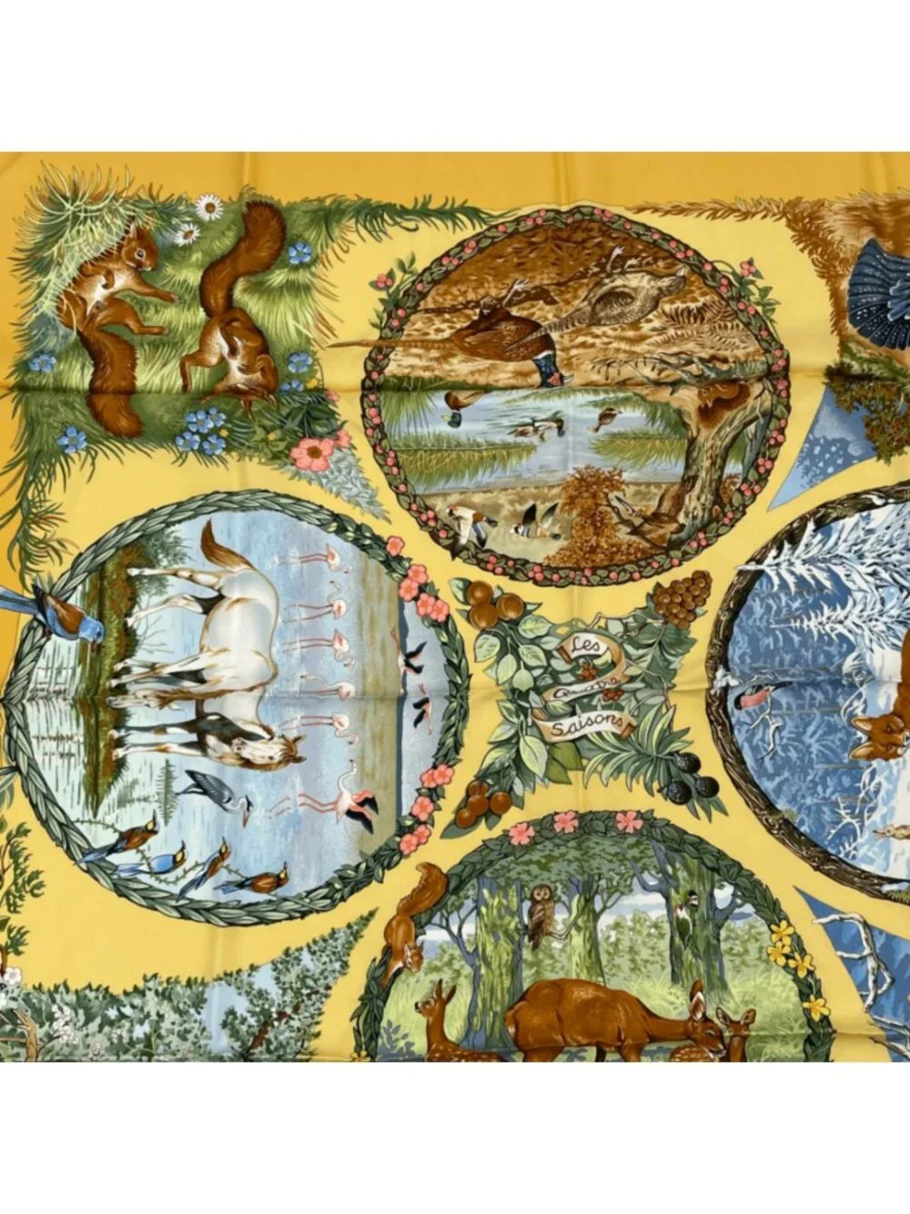 Hermes Carre 90 les Quatre Saisons Four Seasons Silk Scarf Yellow - Picture 3 of 6